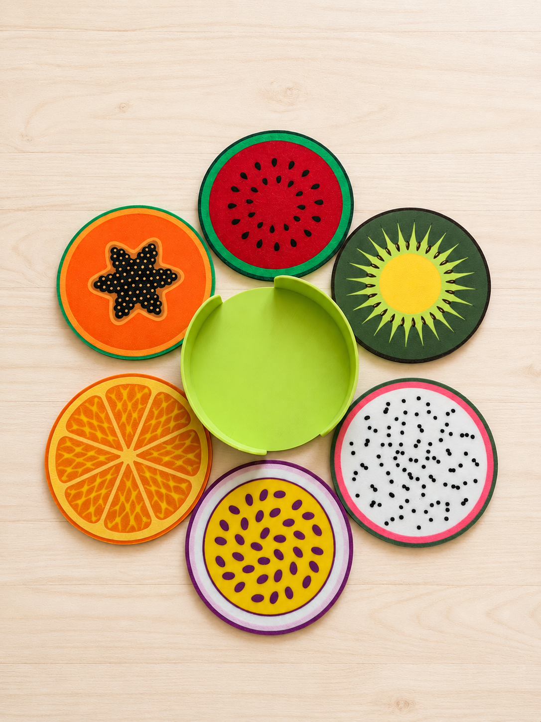 Set de 6 dessous de verre fruités - mix de fruits