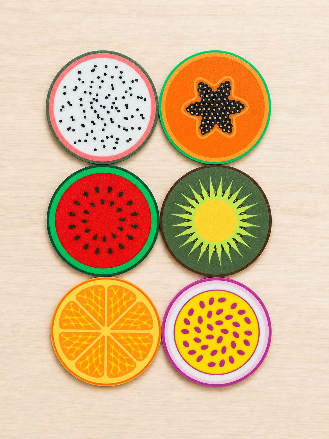 Set de 6 dessous de verre fruités - mix de fruits